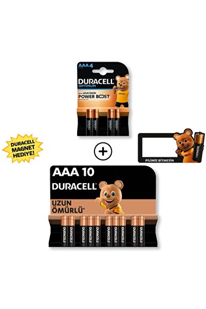 Duracell Optimum AAA Alkalin Kalem Pil 4’lü Paket + AAA Alkalin Kalem Pil 10'lu Paket