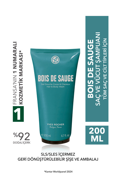 Yves Rocher Saç ve Vücut Şampuanı-Bois de Sauge- Erkek-200ml