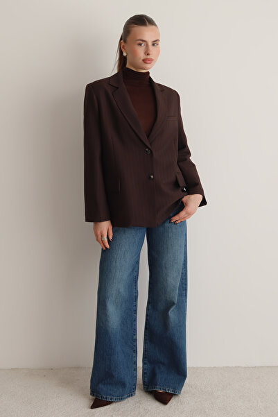 Trendyol Collection Blazer oversize maro cu dungi albastre închise TWOAW26BC00025