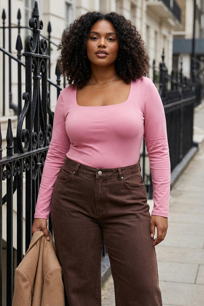 Trendyol Curve Pink Ribbed Knitted Plus Size Blouse