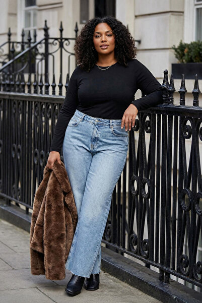 Trendyol Curve Blue Wide Leg High Waist Comfort Plus Size Jeans Tbbaw26Cj00059