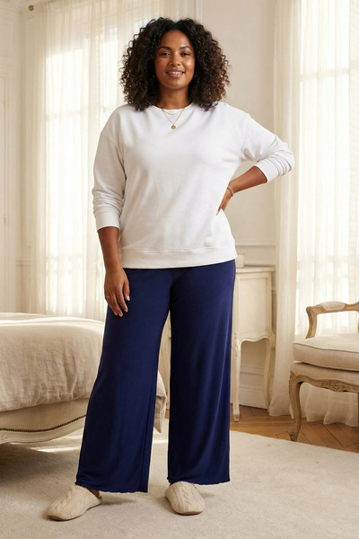 Trendyol Curve Marineblaue, gestrickte, dünne Pyjamahose aus Viskose TBBAW26I...