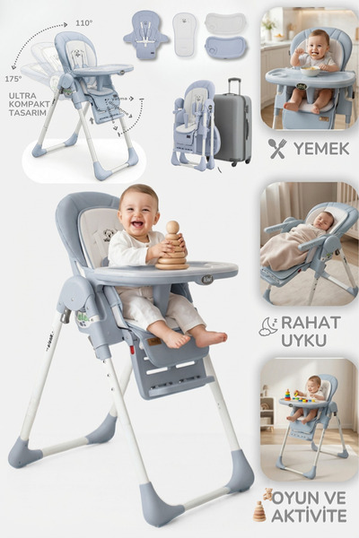 Kiwi Koala All In One Katlanır Tekerlekli Mama Sandalyesi - Dusty Blue