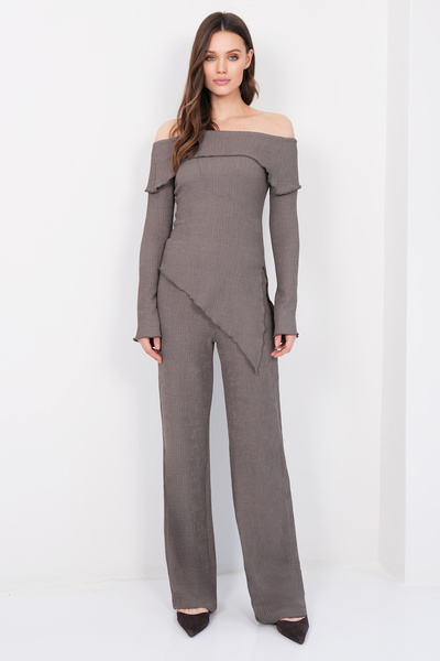 Trend Alaçatı Stili Bluză asimetrică croială și pantaloni palazzo seturi pent...