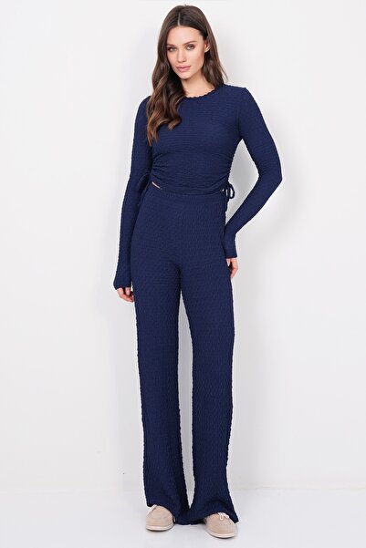 Trend Alaçatı Stili Жіночий комплект з блакитної гофрованої тканини з підтягн...