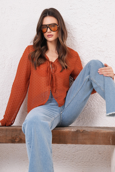 Trend Alaçatı Stili Zimt-Chiffon-Bluse für Damen mit Schnürung ALC-X14784