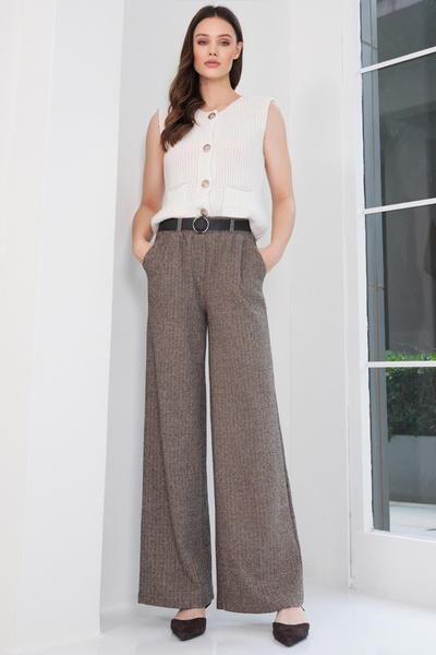 Trend Alaçatı Stili Women's Dark Beige Belt Detailed Double Pocket Winter Pal...