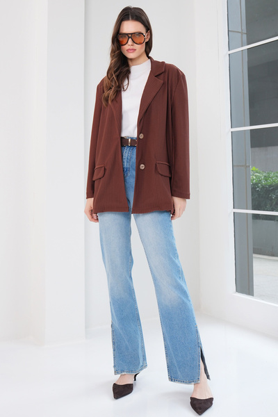 Trend Alaçatı Stili Braune Oversize-Blazerjacke für Damen ALC-X14776