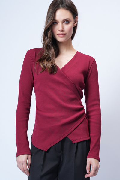 Trend Alaçatı Stili Women's Burgundy Double-Breasted Cut Drape Detail Blouse ...
