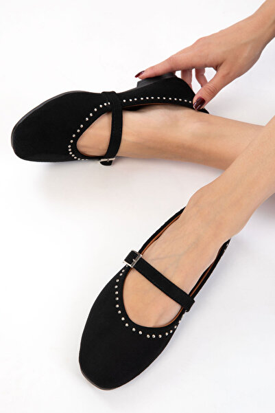 SOHO حذاء باليرينا نسائي من جلد الغزال الأسود 21244