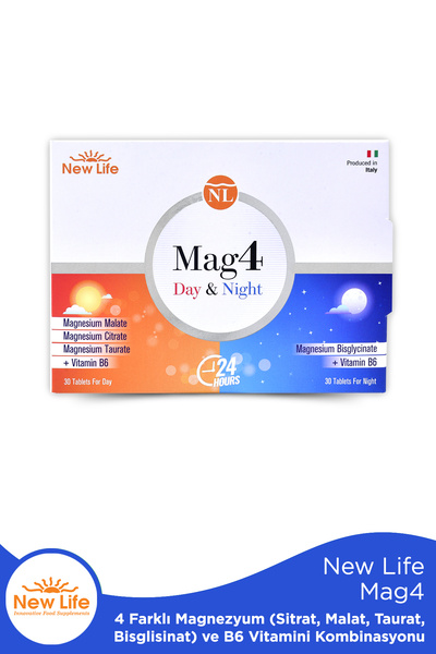New Life Mag 4 Day & Night 60 Tablet Magnezyum - Sitrat - Malat - Taurat - B6 Vitamini