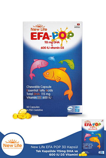 New Life Efa Pop 30 Çiğnenebilir Balık Yağı Kapsülü - 138mg Omega3 - 115mg DHA - 600 IU D3 Vitamini