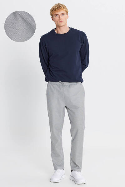 AC&Co / Altınyıldız Classics Men's Black Melange Cotton Standard Fit Regular Cut Tie Waist Side Pocket Sweatpants