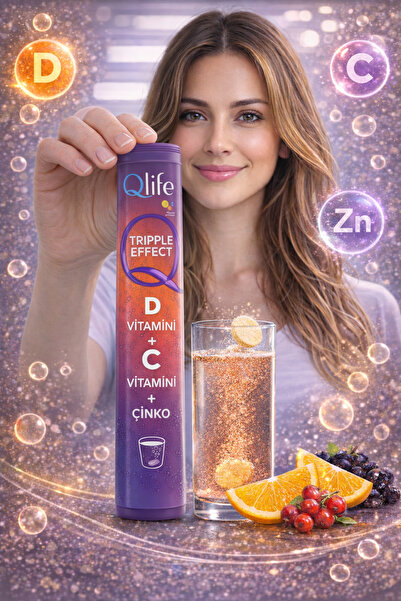 Qlife Tripple Effect Adult D Vitamini C Vitamini ve Çinko 20 Efervesan Tablet