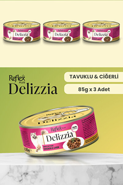 Reflex Plus Delizzia / Sos İçinde Parça Etli Tavuklu & Ciğerli Yetişkin Kedi Maması 85g x 3 Adet