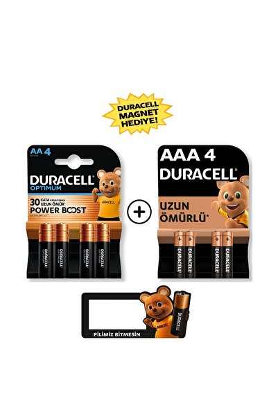 Duracell Optimum AA Alkalin Kalem Pil 4’lü paket + AAA Alkalin İnce Kalem Pil 4'lü Paket