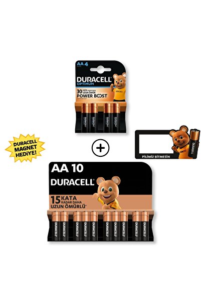 Duracell Optimum AA Alkalin Kalem Pil 4’lü Paket + AA Alkalin Kalem Pil 10'lu Paket