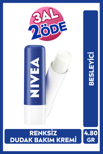 NIVEA Besleyici Renksiz Nemlendirici Dudak Bakım Kremi 4.8gr, Kuru ve Çatlak Dudaklar, Shea Yağı, Koruyucu