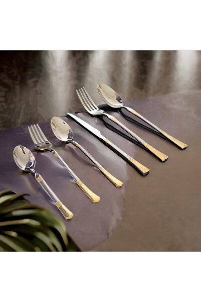 md 6 Kişilik 36 Parça Çatal Bıçak Kaşık Takımı Gümüş&gold
