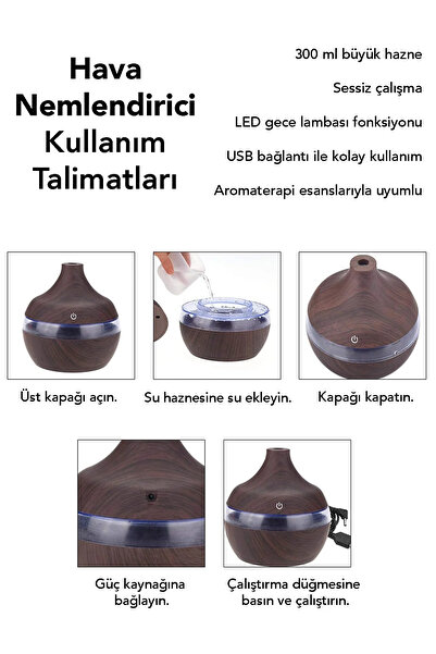 Meleni Home 300 ml Işıklı Hava Nemlendirici - Ledli Oda Ortam Nemlendirici Aroma Difüzör Buhar Makinesi