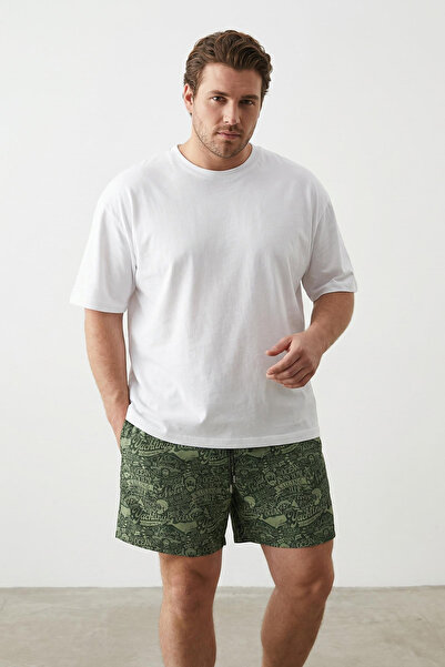 ترينديول كوليكشن شورت سباحة كاكي مقاس كبير منقوش TMNSS25KD00002