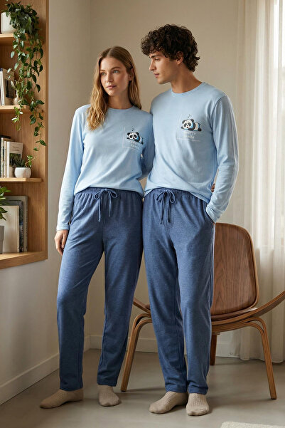 Trendyol Collection Pyjama-Set mit Indigo-Print für Herren – Regular Fit TMNA...