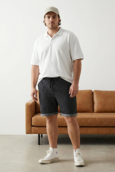 Trendyol Collection Large Size Navy Blue Regular Comfortable Striped 100% Cot...