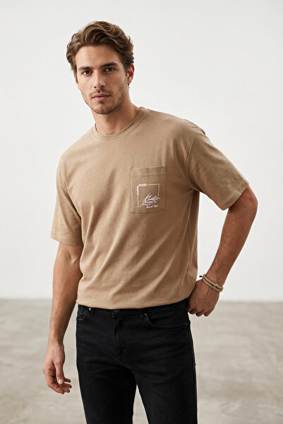 Trendyol Collection Mink Textured Oversize T-Shirt with Pockets - Tmnss25Ts00079