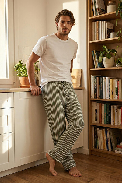 Trendyol Collection Weit geschnittener, khakifarbener, gewebter Hosenpyjama T...