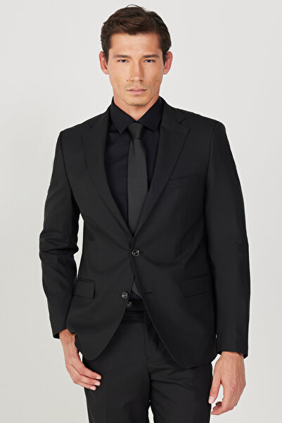 ALTINYILDIZ CLASSICS Ανδρική μαύρη λεπτή φόρμα στενής κοπής, μαλλί γιακά, ανθεκτική στο νερό και λεκέδες