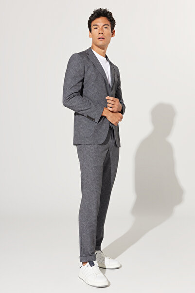 ALTINYILDIZ CLASSICS Erkek Antrasit-Beyaz Slim Fit Dar Kesim Mono Yaka Desenli Takım Elbise