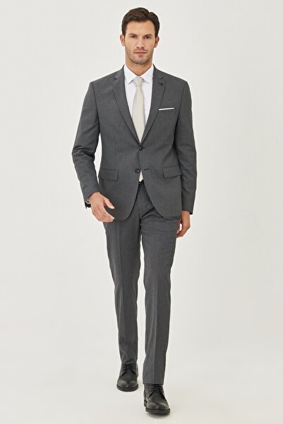 ALTINYILDIZ CLASSICS بدلة رجالية من الصوف باللونين الأسود والرمادي بقصة ضيقة