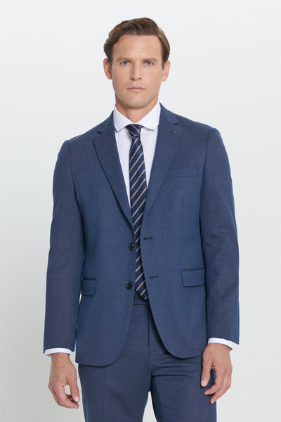 ALTINYILDIZ CLASSICS Men's Navy Blue Regular Fit Relaxed Cut Mono Collar Patterned Suit