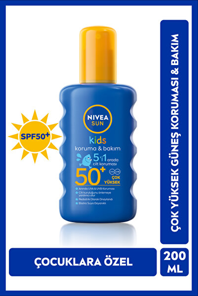NIVEA SUN SPF50 Çocuklar İçin Yüksek Güneş Koruyucu Vücut Spreyi 200ml, Nemle...