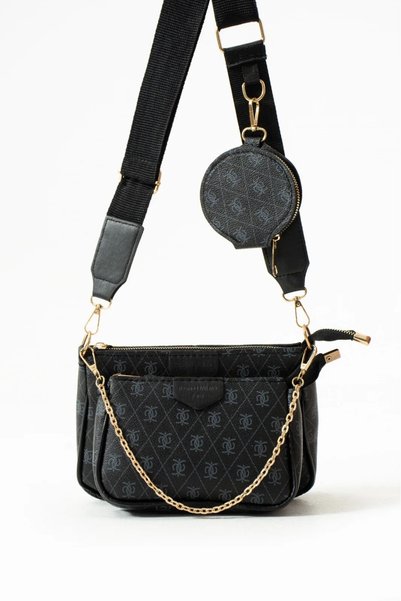 Madame Black Bag Set: Handbag and Shoulder Bag with Wallet Detail
