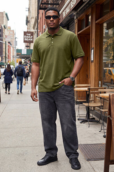 Trendyol Collection Tricou cu gât polo, 100% bumbac, kaki, cu croială normală...