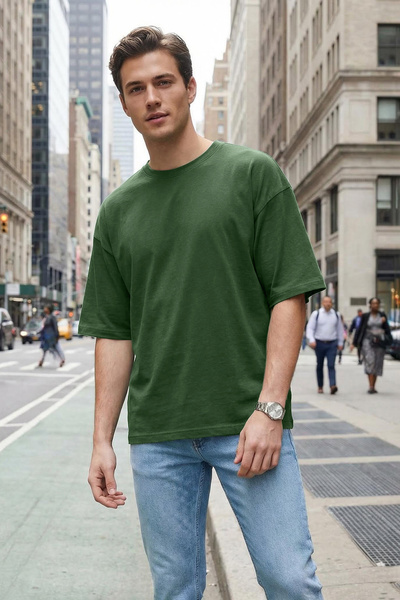 Trendyol Collection Khakifarbenes Oversize-T-Shirt aus 100 % Baumwolle. Basic...