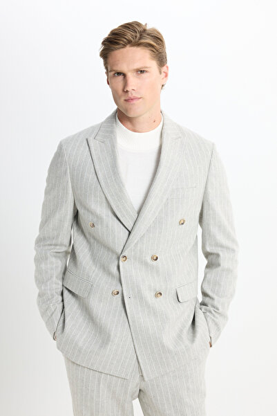 ALTINYILDIZ CLASSICS Men's Light Gray Woolen Slim Fit Slim Fit Swallow Collar...