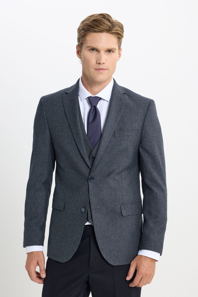 ALTINYILDIZ CLASSICS Men's Anthracite Slim Fit Slim Fit Mono Collar Cover Poc...