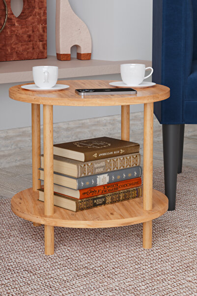 interGO Round Wooden Leg Zigon Coffee Table Center Table Coffee Table