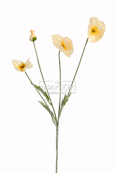 Yapay Çiçek Deposu Yapay Çiçek 4lü Gelincik Dalı 60 cm Krem