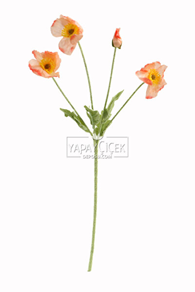 Yapay Çiçek Deposu Yapay Çiçek 4lü Gelincik Dalı 60 cm Somon