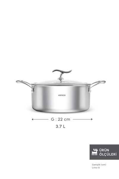 Karaca Plasma Steel 316+ 3Ply Yanmaz Yapışmaz Çelik Tencere 22 cm