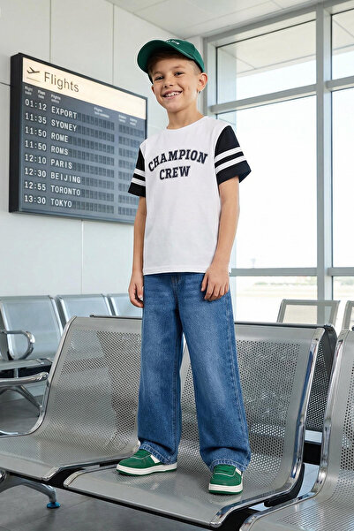 TRENDYOLKIDS White Boy Back Printed Knitted T-Shirt Tkdaw25Ts00032