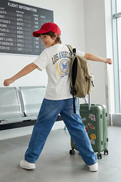 TRENDYOLKIDS Ecru fiú hátsó nyomott kötött póló TKDAW25TS00024