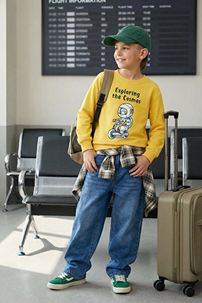 TRENDYOLKIDS Yellow Male Child Seasonal-Thin Space Pattern Crew Neck Knitted ...