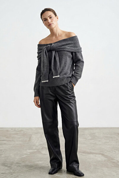 Trendyol Collection Anthrazitfarbener, weich strukturierter Strickpullover mi...