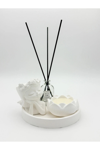 Ftrk Store Vanilya Kokulu Dekoratif Set – Yuvarlak Tepsili, Lotus Mumlu ve Od...