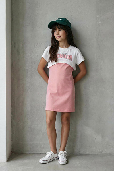 TRENDYOLKIDS Rochie tricotată cu mânecă scurtă pentru fetiță, 100% bumbac, cu...