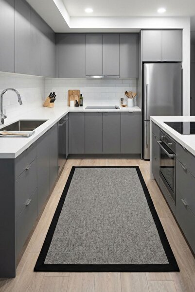 Cool Halı Londra Gri Mutfak Halısı Hasır Dokulu Leke Tutmaz Tezgah Önü Yolluk...